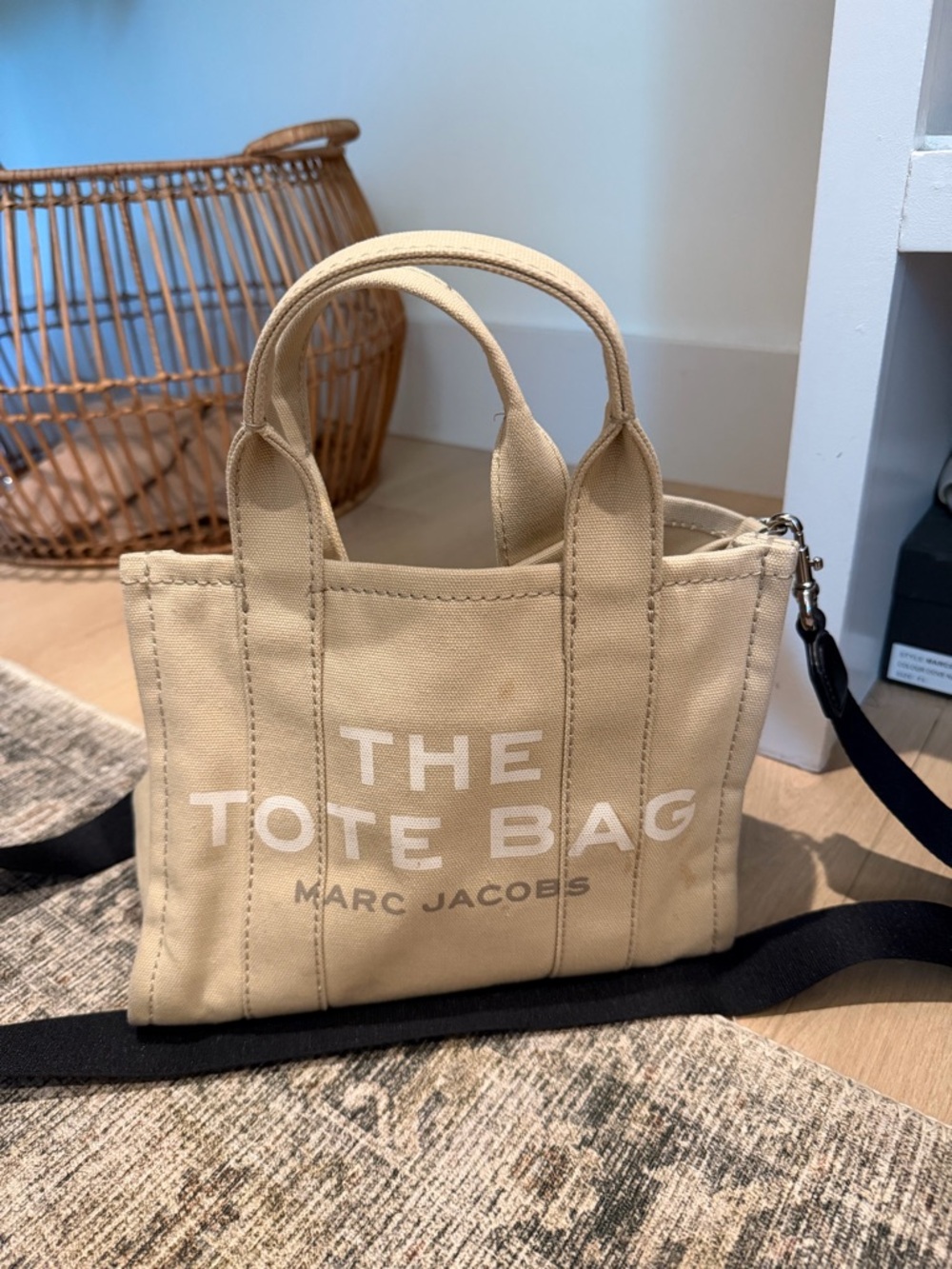 Marc Jacobs Canvas Mini Tote in Beige with Black Strap